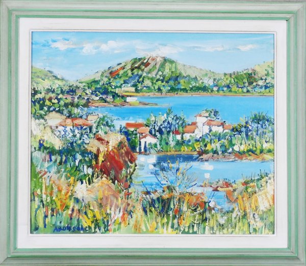 Yolande Ardissone (b. 1927) French: COASTAL HOUSES, oil painting on canvas, signed lower left, 21 ½ x 26”, framed, minor surface soiling, otherwise in good condition. Provenance: Florence Art Gallery Italy.