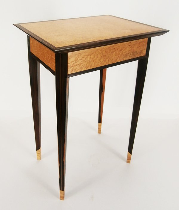 Decorative Art: Contemporary wood by Robert Anderson: TABLE, 1995 hand-crafted burl wood, 28 x 20 x 15”, signed and dated by artist underneath, Del Mano gallery label underneath, some surface water damage on back panel, otherwise in good condition. Pro