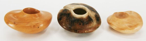 Decorative Art: Contemporary wood by Michael Peterson (: Three smooth shallow bowls, 3 x 5 ½” to 2 x 4 ½”, each signed and dated 1992-1995 underneath. (3)