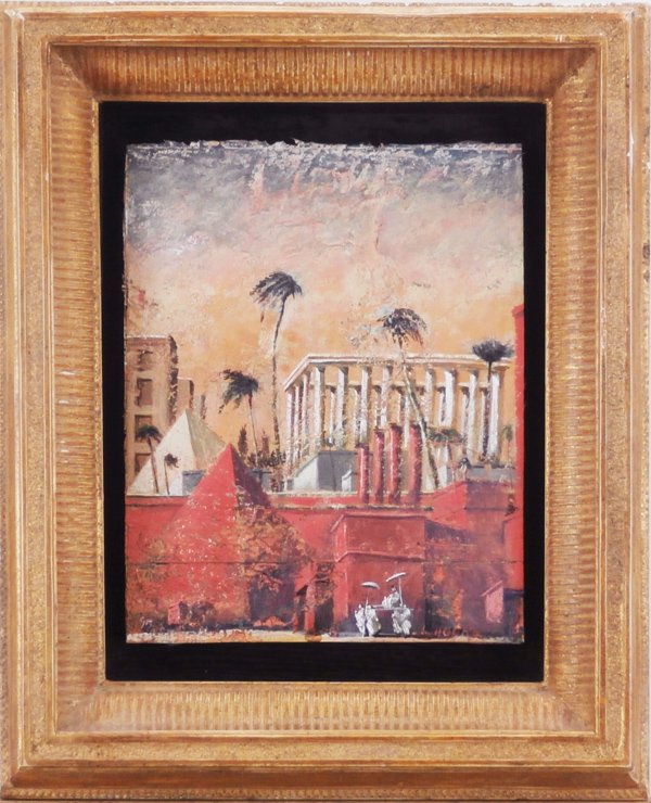 Laurent Hours (b. 1955) French: MEMPHIS, acrylic painting with resin on fiberglass, signed lower right, 8 ¾ x 7”, nicely framed, in good studio condition.