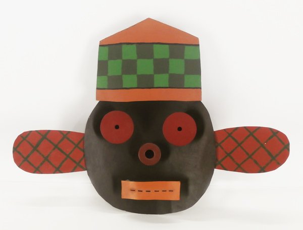 Tom Nussbaum (b. 1953) American: BEAVER MASK, 1985, painted metal sculpture, signed and dated on the verso, 12 x 16 ½ x 3 ½”. Provenance: Phyllis Kind Gallery, Chicago.