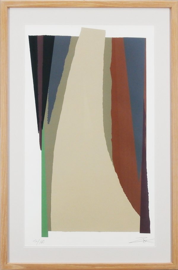 Larry Zox (1937-2006) American: CROW SLAB II, 1979, color screenprint, signed in pencil, from the numbered edition 160, image 39 ½ x 22”, framed, in apparently good condition.