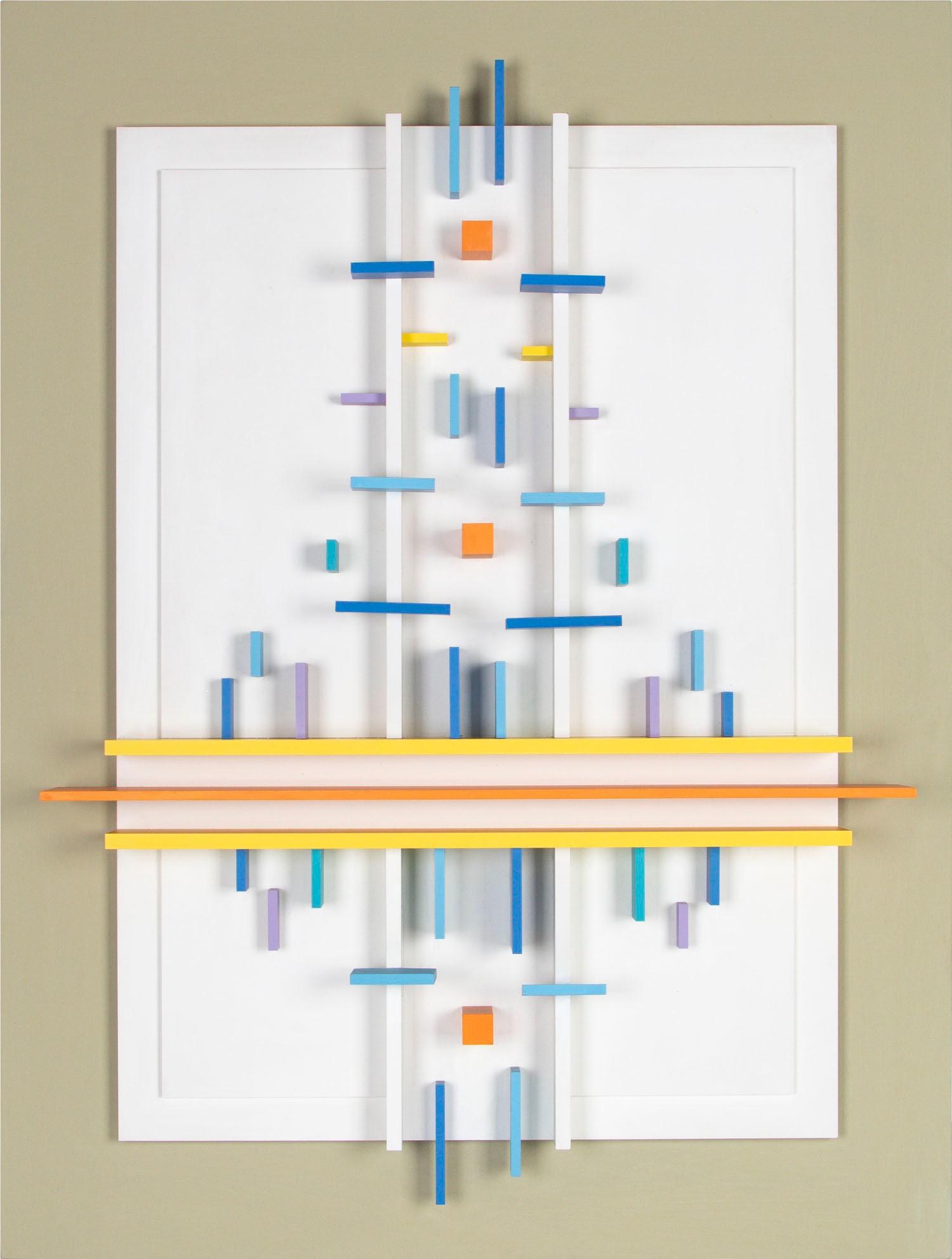Eli Bornstein (b. 1922) Wisconsin: STRUCTURALIST RELIEF No. 2, 1965, Large Version 1984, color enamel on plexiglass and aluminum with wood construction, signed and titled and dated on verso, 28 ½ x 21 x 3 ¾”, backbo