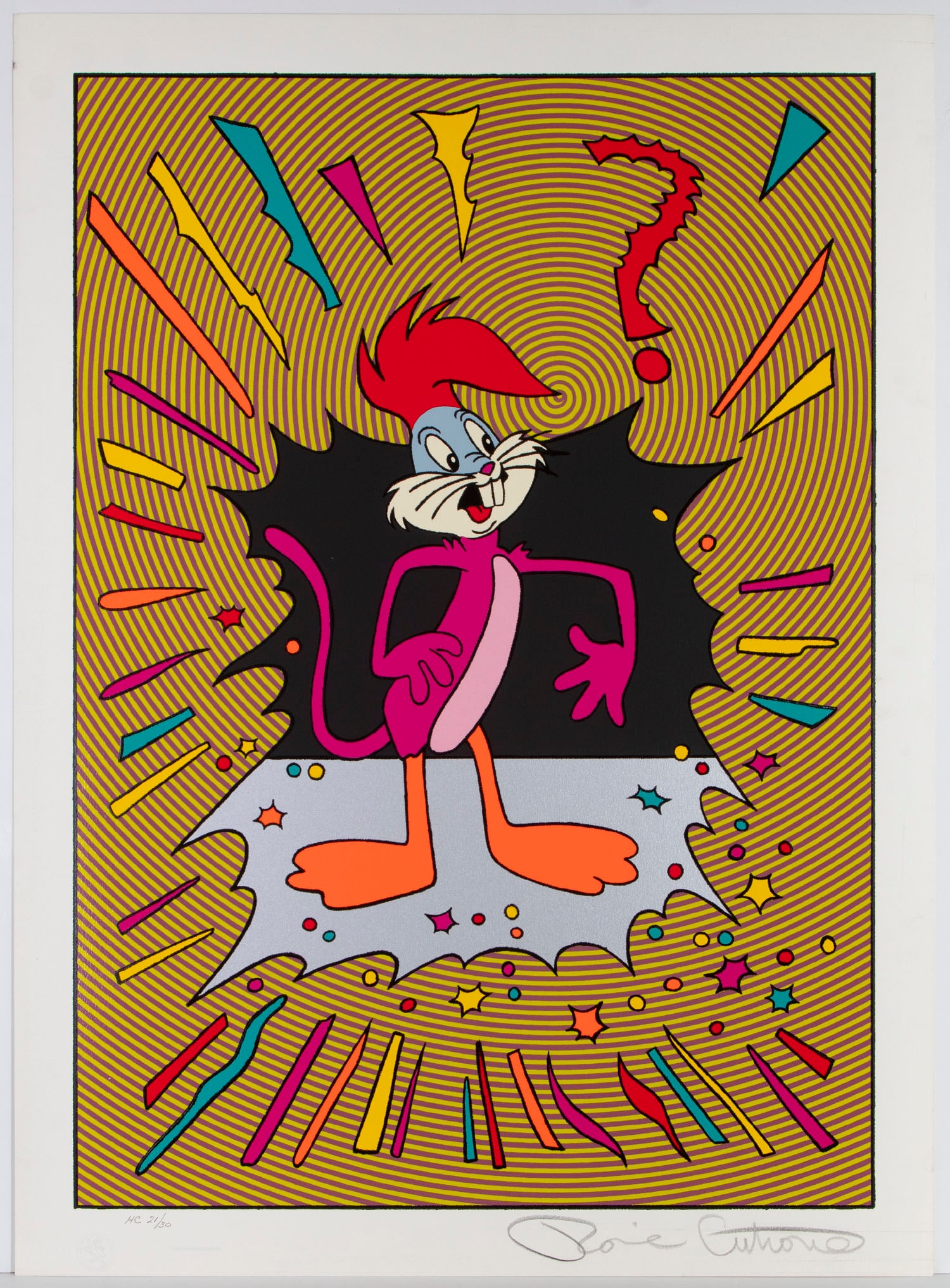 Ronnie Cutrone (1948-2013) American: IDENTITY CRISIS, color screenprint, signed and inscribed HC (hors commerce) 21/30 in pencil, published by Robert Bane Ltd with published and artist’s stamps lower left, image 36 x 26”, sheet