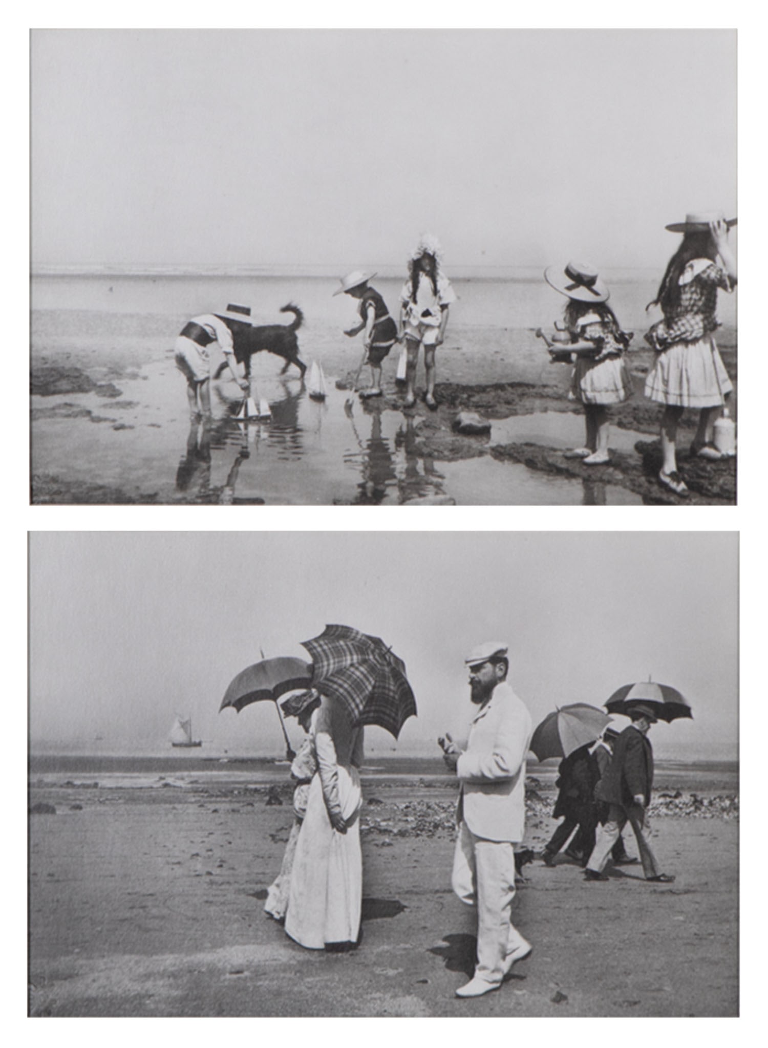 Jacques-Henri Lartigue (1894-1986) French (two): A DAY AT THE BEACH, from Collectors Portfolio (1903-1916), two photograph prints, with blind stamp lower left, with original embossed portfolio folder with gold foil text stamping and artist’s blind