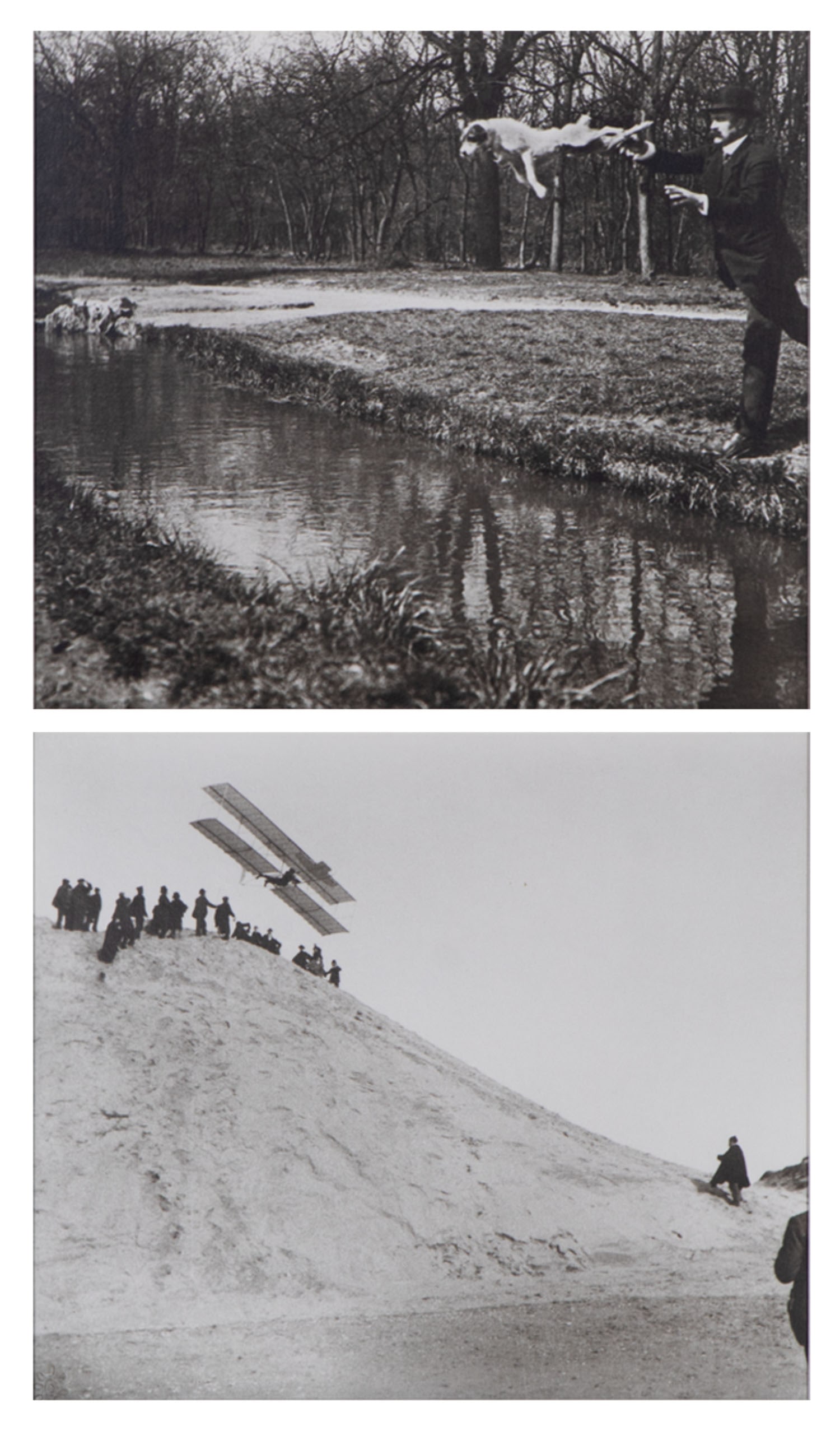 Jacques-Henri Lartigue (1894-1986) French (two): FLIGHT, from Collectors Portfolio (1903-1916), two photograph prints, with blind stamp lower left, with original embossed portfolio folder with gold foil text stamping and artist’s blind stamp on
