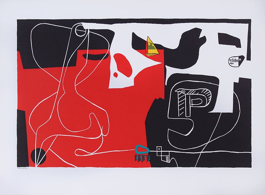 after Le Corbusier (1887-1965) French Swiss: LES DES SONT JETES, 1960 color lithograph on wove paper, signed and dated in design, image 16 ¼ x 25 ½”, sheet 21 ½ x 29 ¼”.