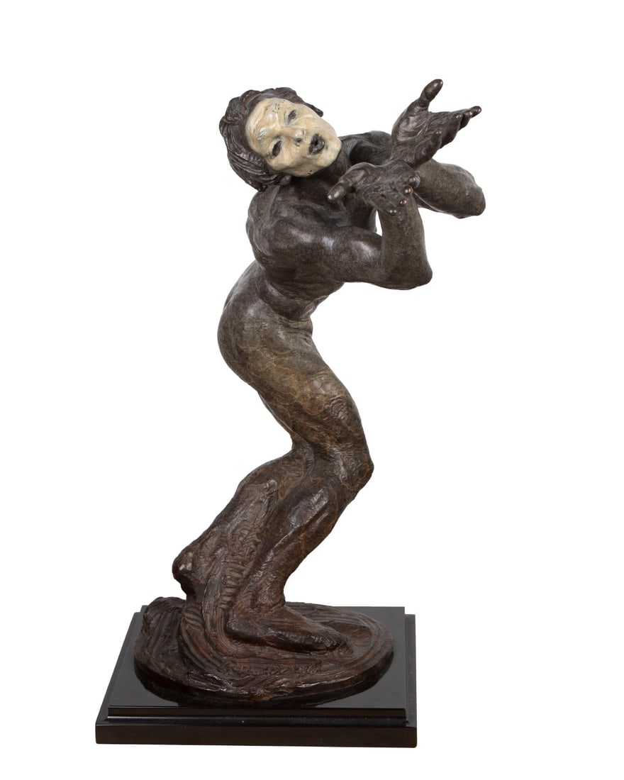 Richard MacDonald (b. 1946) California: MIME from the Cirque de Soleil Series, cast bronze sculpture with color patina and cold painted white face, signed and numbered 36/160 on base of bronze, 21 ½” tall, 22 ¾”
