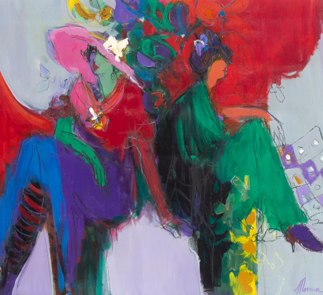 Isaac Maimon (b. 1951) Israeli (two): TWO WOMEN, oil painting on canvas, signed lower right, 39 x 43”, frame 47 x 51 x 2”; Together with MAIMON, 1993, first edition hardbound book with color plates, published by B & R