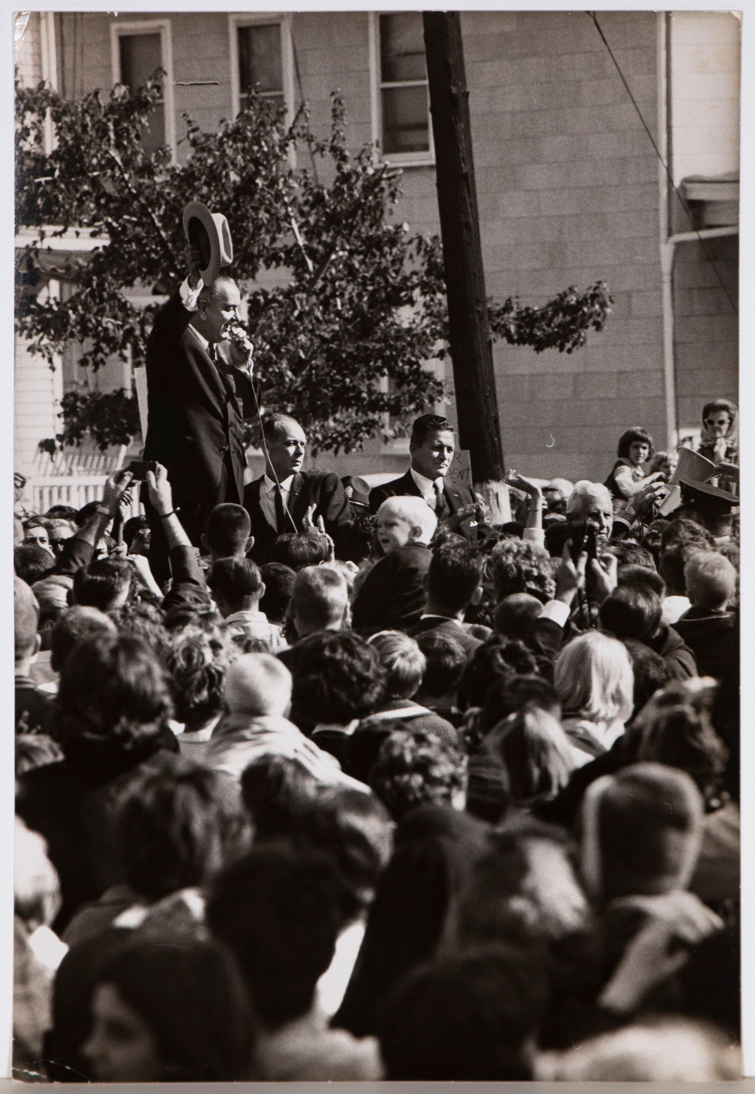 Francis Miller (1905-1973) Chicago: LBJ’S CAMPAIGN, 1964, gelatin silver print, Life Magazine, publication stamp on verso, 13 ¼ x 8 ¾”. Provenance: from the collection of Susan and G. Ray Hawkins.