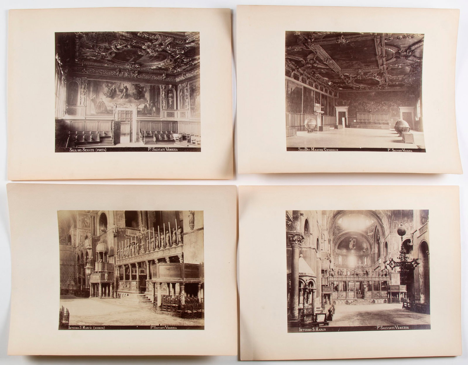 Paolo Salviati (1818-1894) Italian (4) & attributed to Paolo Salviati (3) (seven): VENEZIAINTERNO SAN MARCO (SCORCIO); VENEZIAINTERNO SAN MARCO; VENEZIASALA DEL MAGJOR CONSIGLIO; VENEZIASALA DEL SENATO (PORTA), 1870’s-1880’s, four albumen prints, each with artist's credits and
