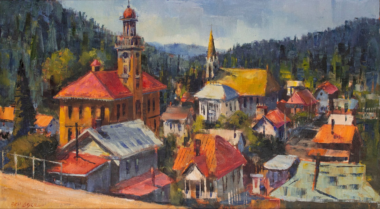 Ben Abril (1923-1995) California: SONORA CALIFORNIA, oil painting on canvas, signed lower left, 20 x 36”, frame 29 x 44 ½ x 3”.