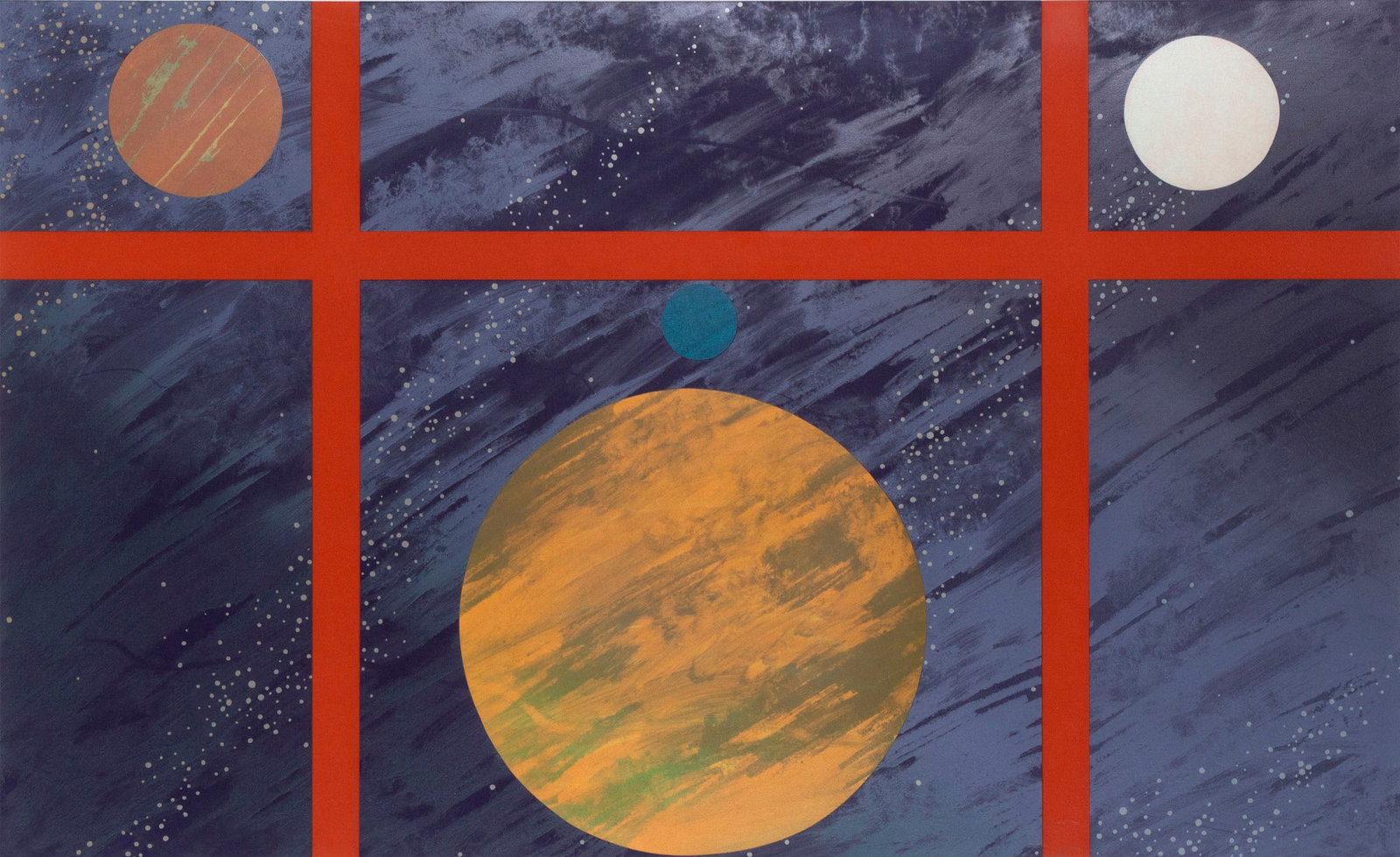 Billy Al Bengston (1934-2022) California: UNTITLED, 1988, color screenprint, signed and dated and numbered 21/250 in pencil, printed by Jeff Wasserman with blind stamp lower right, image 22 x 36”, full margins, frame 29 ¼ x 43