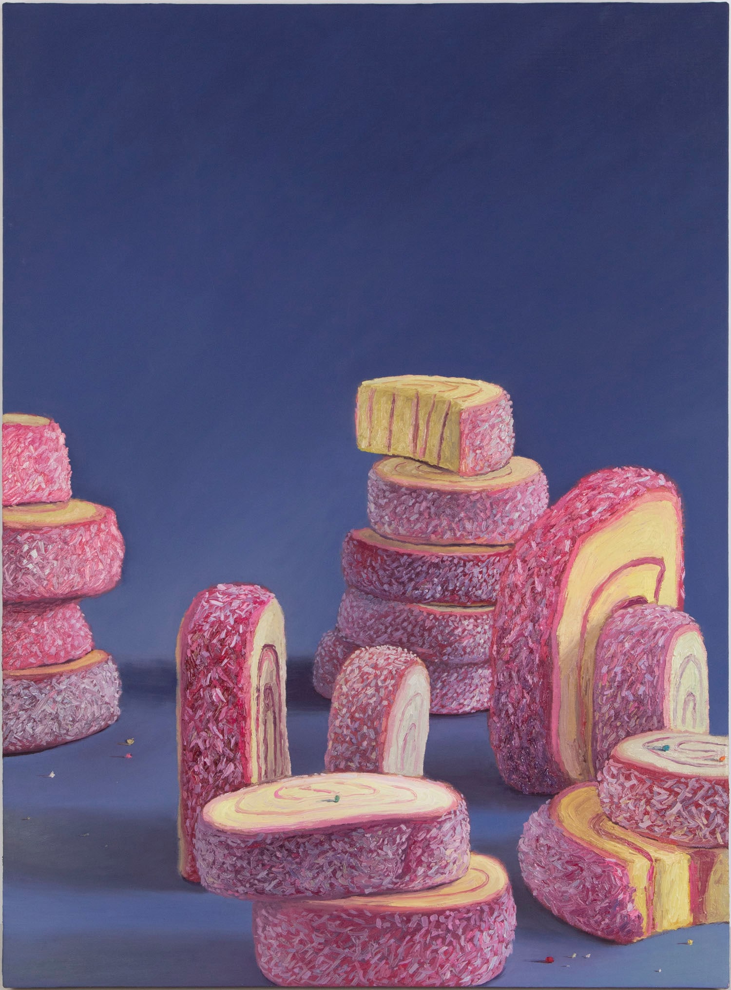 Emmanuel Galvez (20th/ 21st Century) Mexico California: DIECISIETE NINOS ENVUELTOS (Jellyrolls), 2015, oil painting on linen over wood, signed and titled on verso, 30 ½ x 22 ½”. Provenance: Craig Krull Gallery, Bergamot Station, Santa Monic