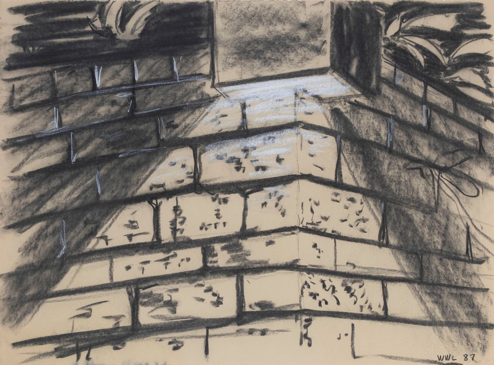 William Leavit (b. 1941) California: LIGHT FROM SUNSET MAGAZINE, 1988, charcoal drawing on paper, initialed and dated lower right, 22 x 30”, frame 25 x 33” with glass. Provenance: Margo Leavin Gallery, West Hollywood.