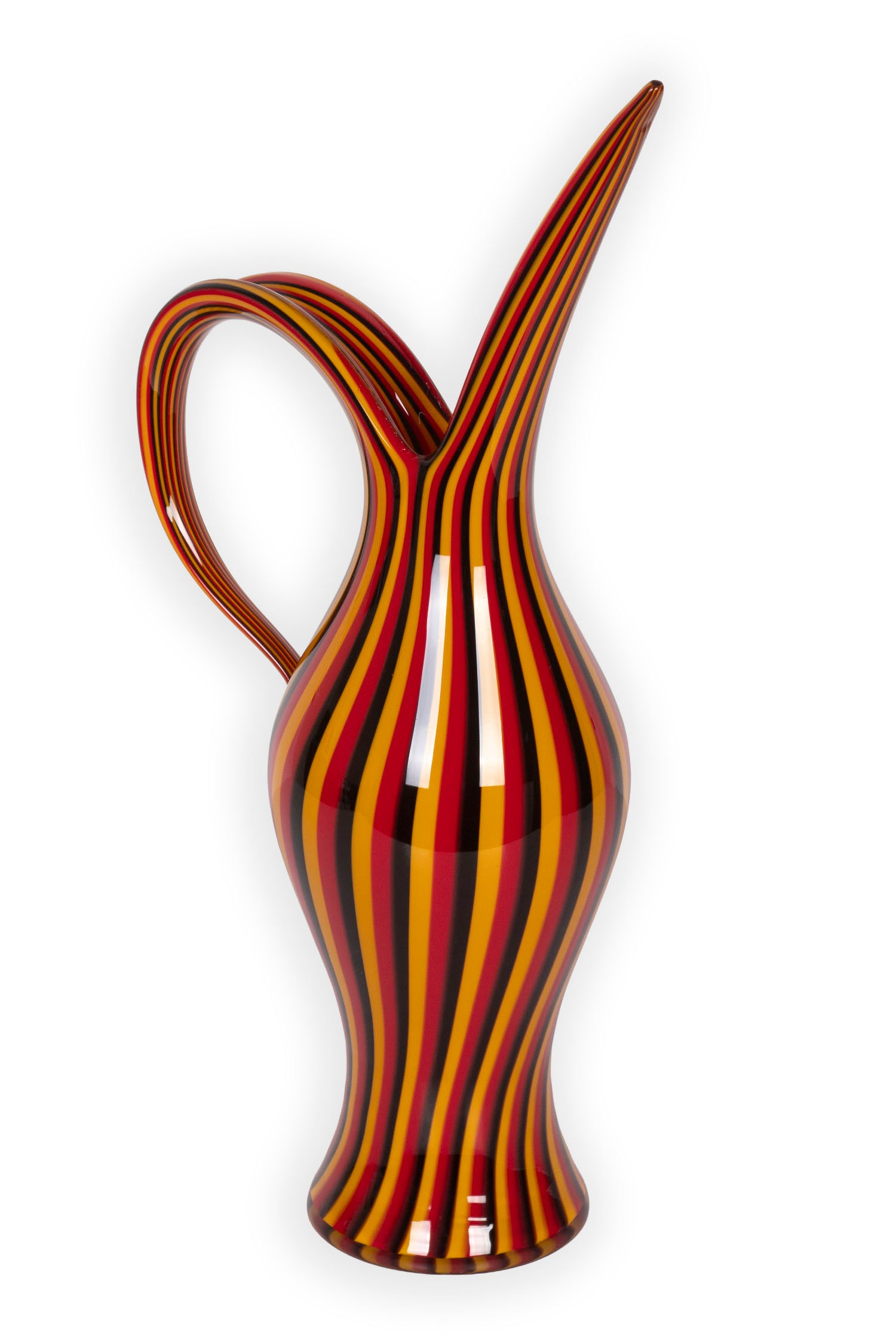 Salviati Glass: Rigati Carafe, design by Anna Gili for Salviati, hallmarked and dated 2002 underneath, 15 ¾” tall.