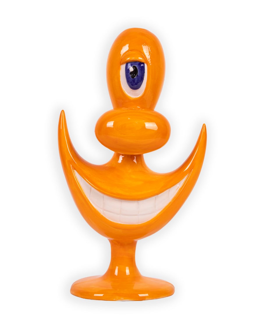 Kenny Scharf (b. 1958) New York: HAPPY, 2008, painted and glazed ceramic bong, signed and dedicated in marker underneath along with printed signature, made by Cerealart, from an edition of 500, 14 ½ x 8 x 5”. From the