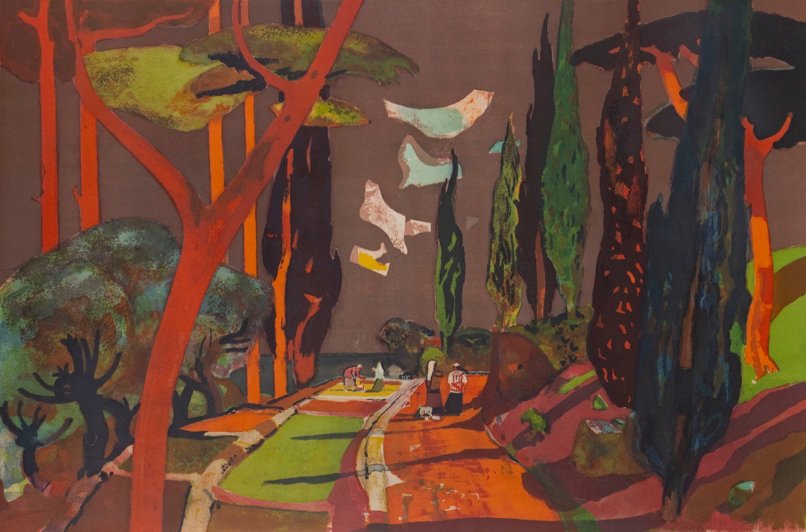 Millard Sheets (1907-1989) California: FIELD, color lithograph, signed and numbered 40/50 artist’s proof in pencil, image 20 ¼ x 30 ¾”, full margins, frame 31 x 40 ½” with glass.