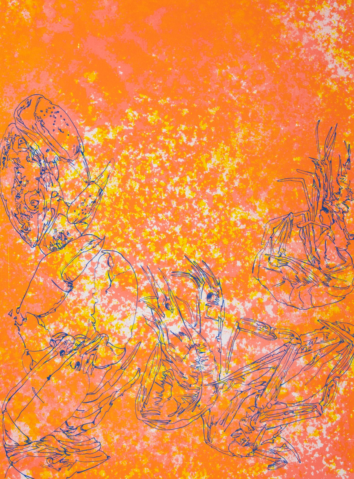John Valadez (b. 1952) California Chicano: CRUSTACEA, 2005, color screenprint, signed and numbered 72/128 in pencil, printed and published by Self Help Graphics with blind stamp lower left, sheet 36 x 28”.