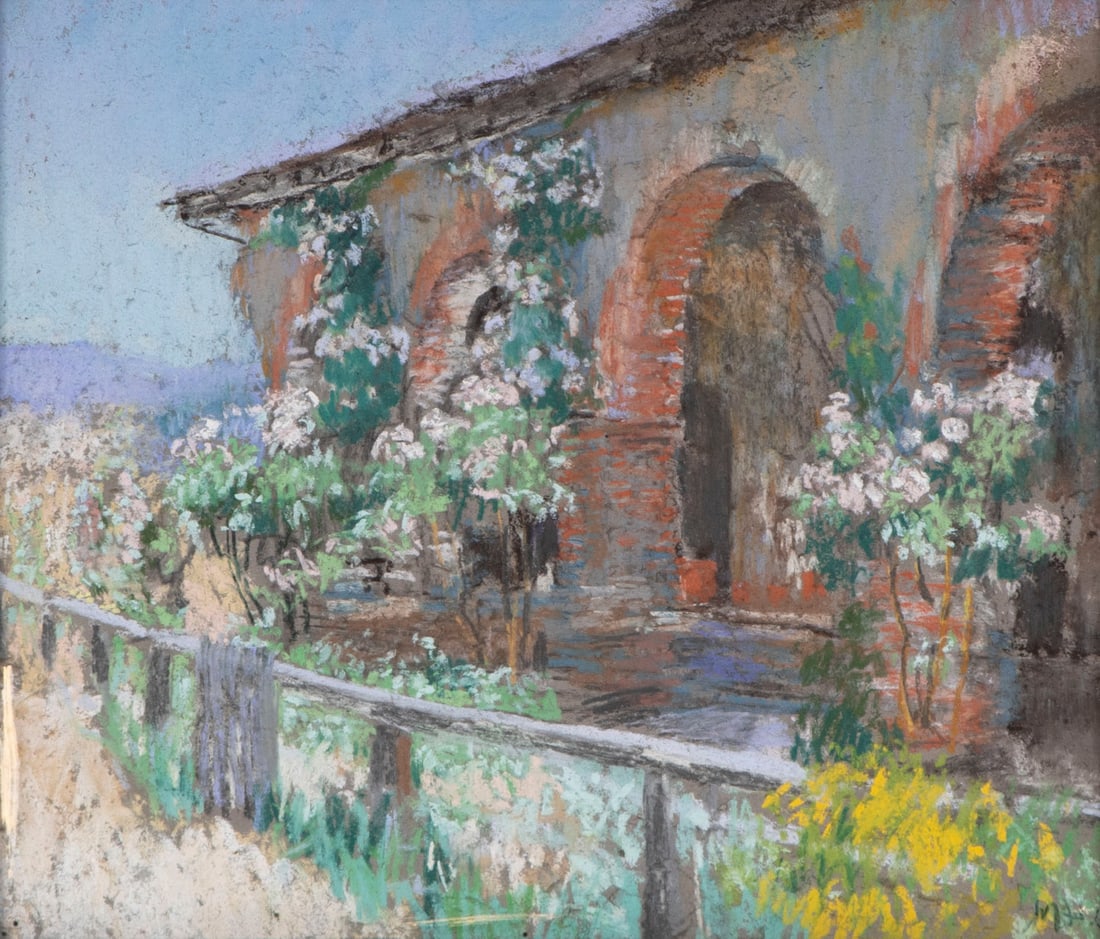 Mary Helen Carlisle (1869-1925) South Africa New York: PORTICO, color pastel on paper with roughened texture, signed lower right, 11 ½ x 14”, frame 17 ¼ x 19 ¼” with glass.
