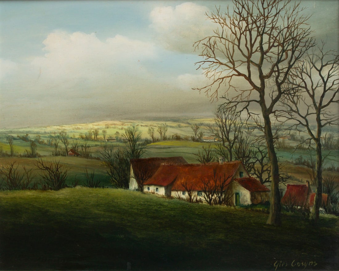 Gies Cosyns (1920-1997) Belgium: APPROACHING STORMING, circa 1965, oil painting on canvas, signed lower right, 16 x 20”, frame 23 x 27 x 3”.