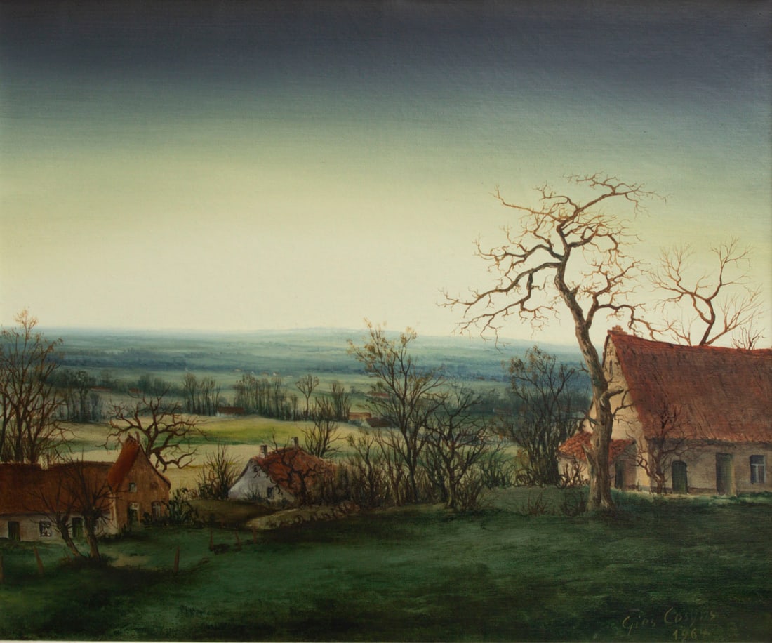 Gies Cosyns (1920-1997) Belgium: LANDSCAPE, 1964, oil painting on canvas, signed and dated lower right, 19 ¾ x 23 ¾, frame 26 ¾ x 30 ¾”.