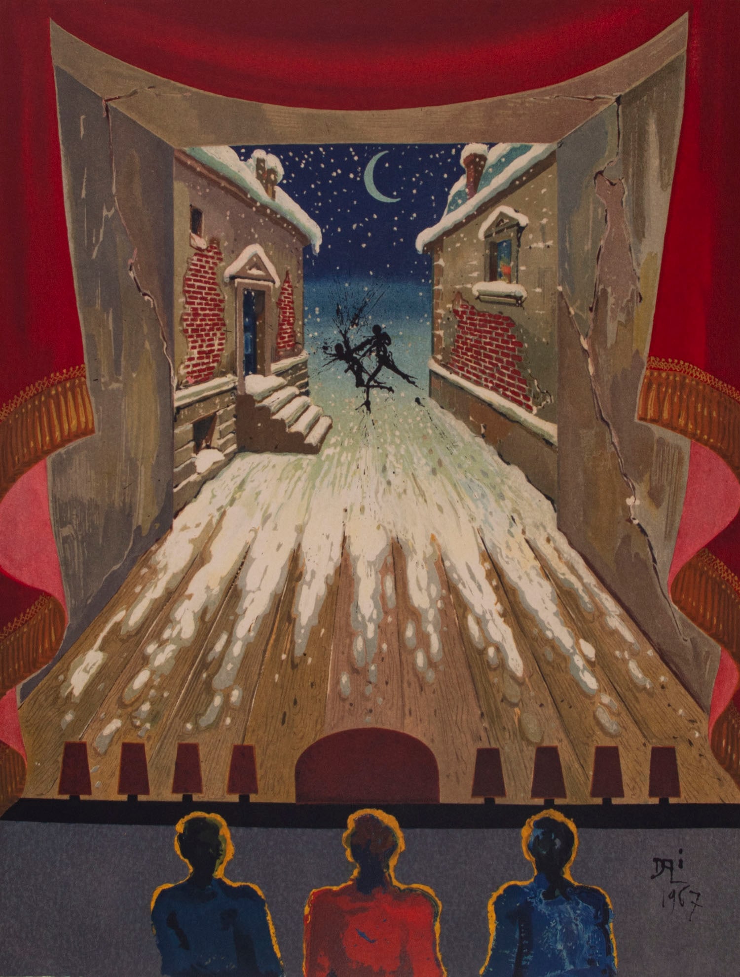 after or attributed to Salvador Dali (1904-1989) Spanish: CRIME from Three Plays by the Marquis de Sade, 1969, color lithograph on wove paper, signed and numbered 37/160 in pencil, image 20 x 15 ½”, sheet 25 ½ x 19 ½”.