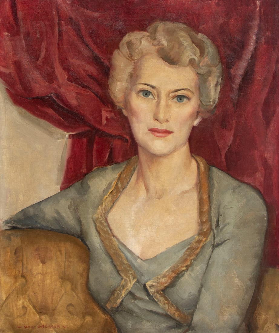 Nan Greacen N.A. (1908-1999) France Florida: PORTRAIT OF A WOMAN, oil painting on canvas, signed lower left, 24 x 20”, original period frame 30 ½ x 26 ½”.