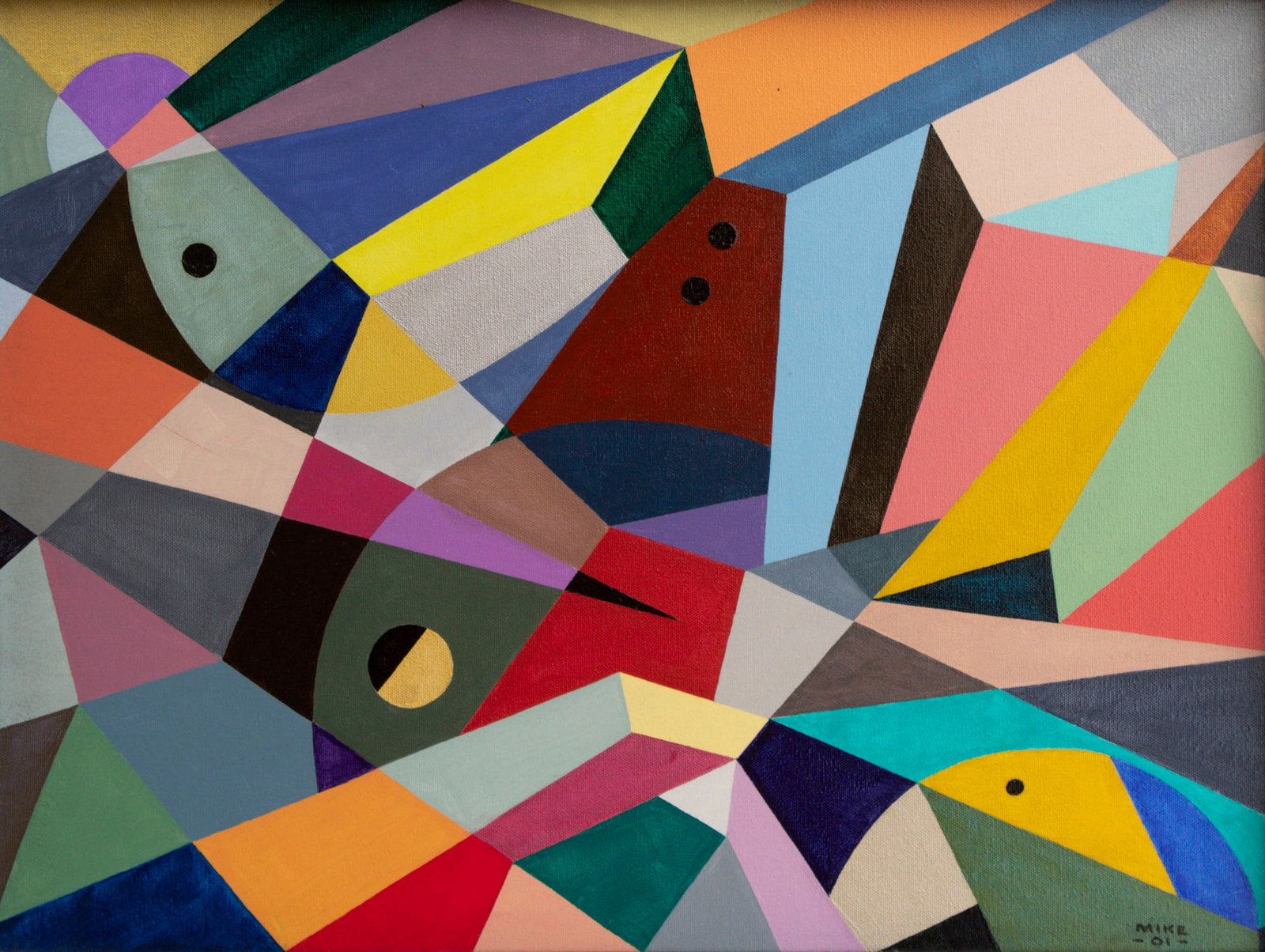 Mike Higgins (20th/ 21st Century): CRYSTALIZING, 2001, acrylic painting on canvas, signed and dated lower right, 18 x 24”, frame 19 ¼ x 25”.
