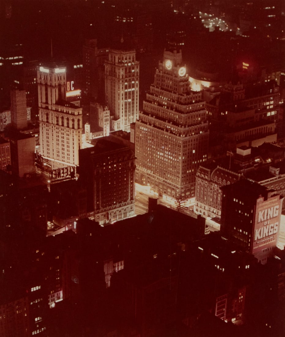 George Richmond Hoxie (1907-1984) Ohio: TIMES SQUARE, gelatin silver print with sepia tint on glossy paper artist mounted to card, signed and titled in pencil on mount, photographer studio stamp on verso, 17 x 14”, overall 20 x 16R