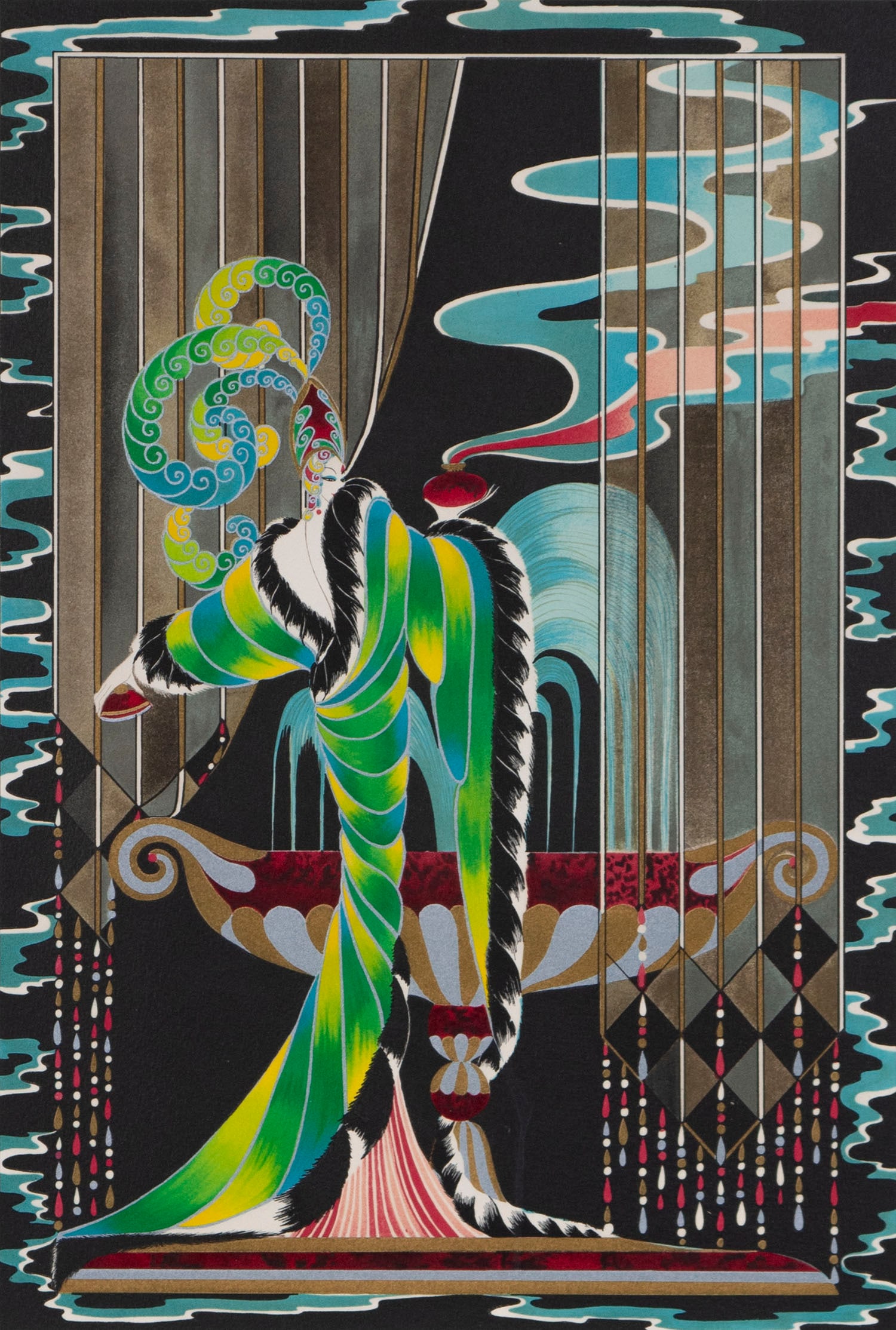 Jean Francois Ibos (b. 1951) French: DAME IN ROBE, color lithograph, signed and numbered 8/175 in pencil, image 16 x 12”, frame 27 ¼ x 21” with glass.