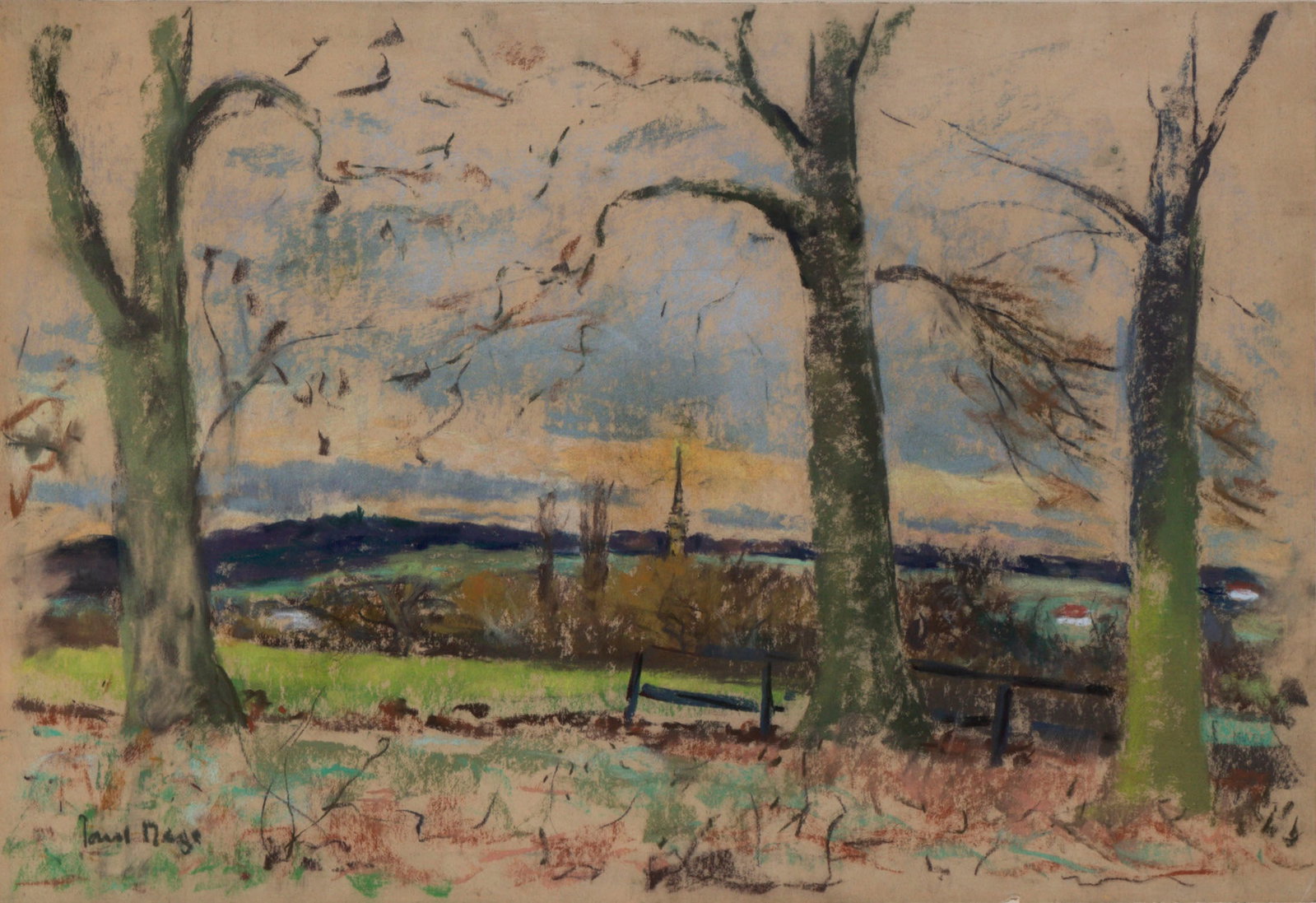 Paul Lucien Maze (1887-1979) French: AUTUMN TREES, color pastel on paper, signed lower left, 15 x 22”, frame 22 ½ x 29 ¾” with glass.
