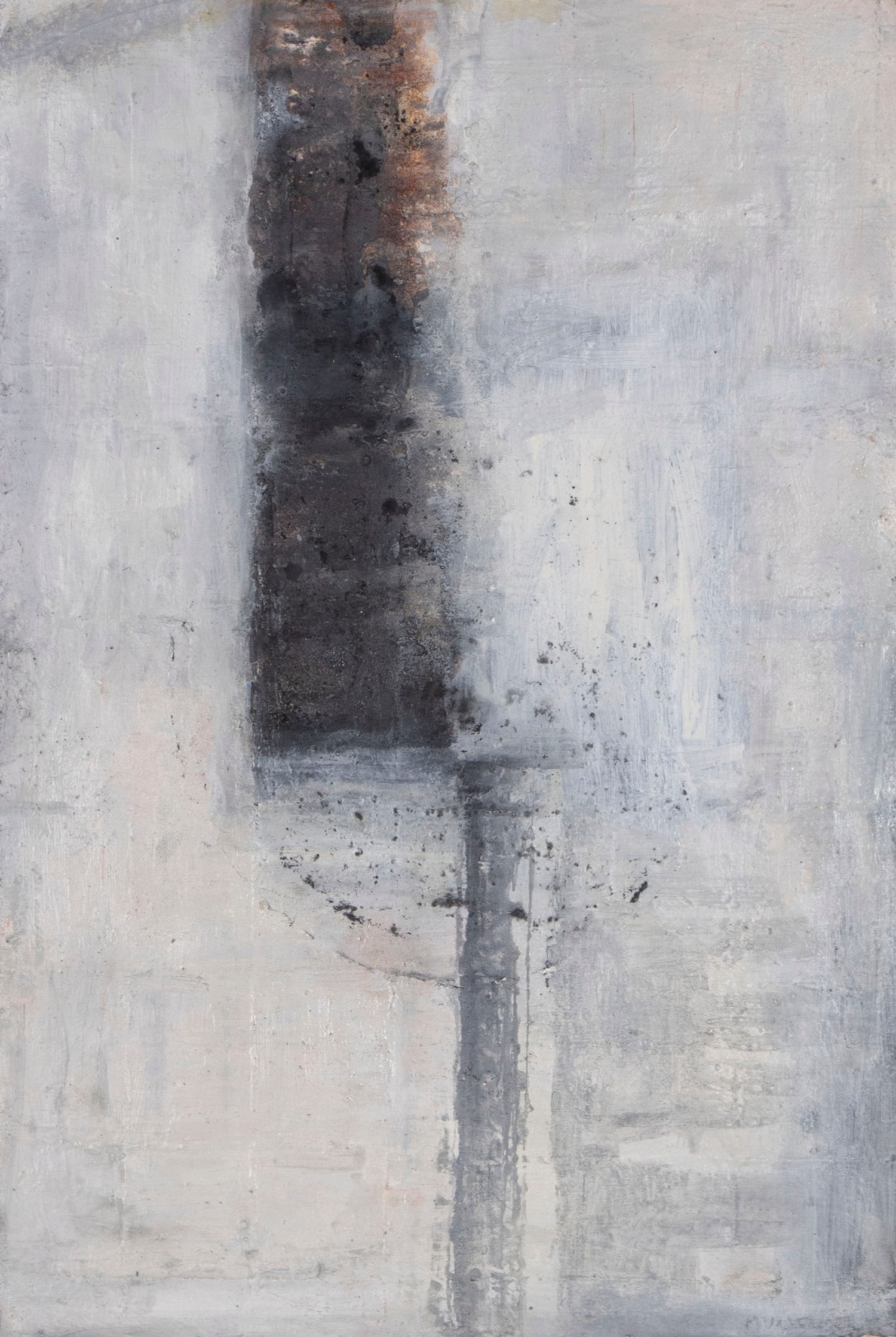 Laura Murlender (b. 1957) Argentina: VERTICALS IN DIALOGUE, 2010, acrylic painting with graphite and sand on handmade paper, signed lower right, 23 ½ x 15 ¾”, frame 31 ¼ x 24” with glass.
