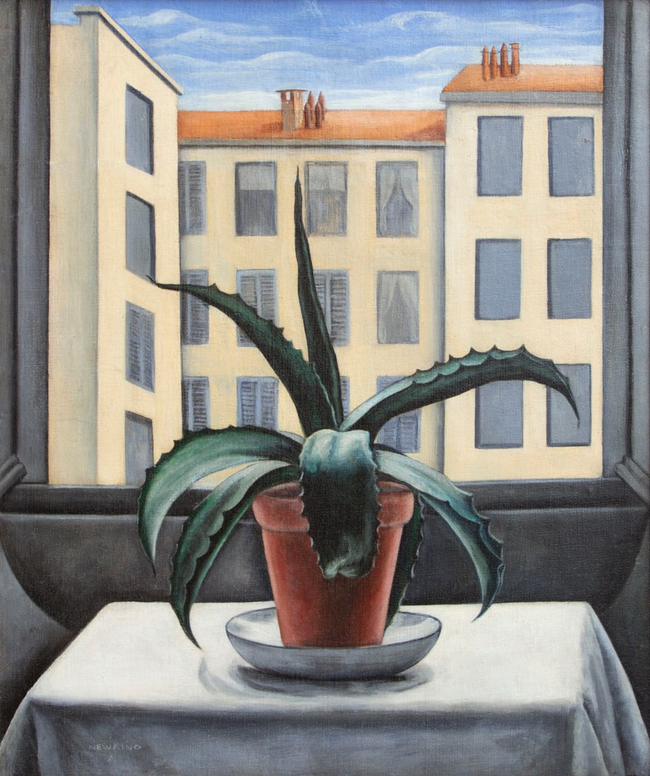 Nathalie Newking (1904-1954) California: CACTUS STILL LIFE, oil painting on canvas mounted to board then mounted to panel, signed lower left, 28 x 23”, frame 37 ¼ x 27”, with exhibition history including LACMA.