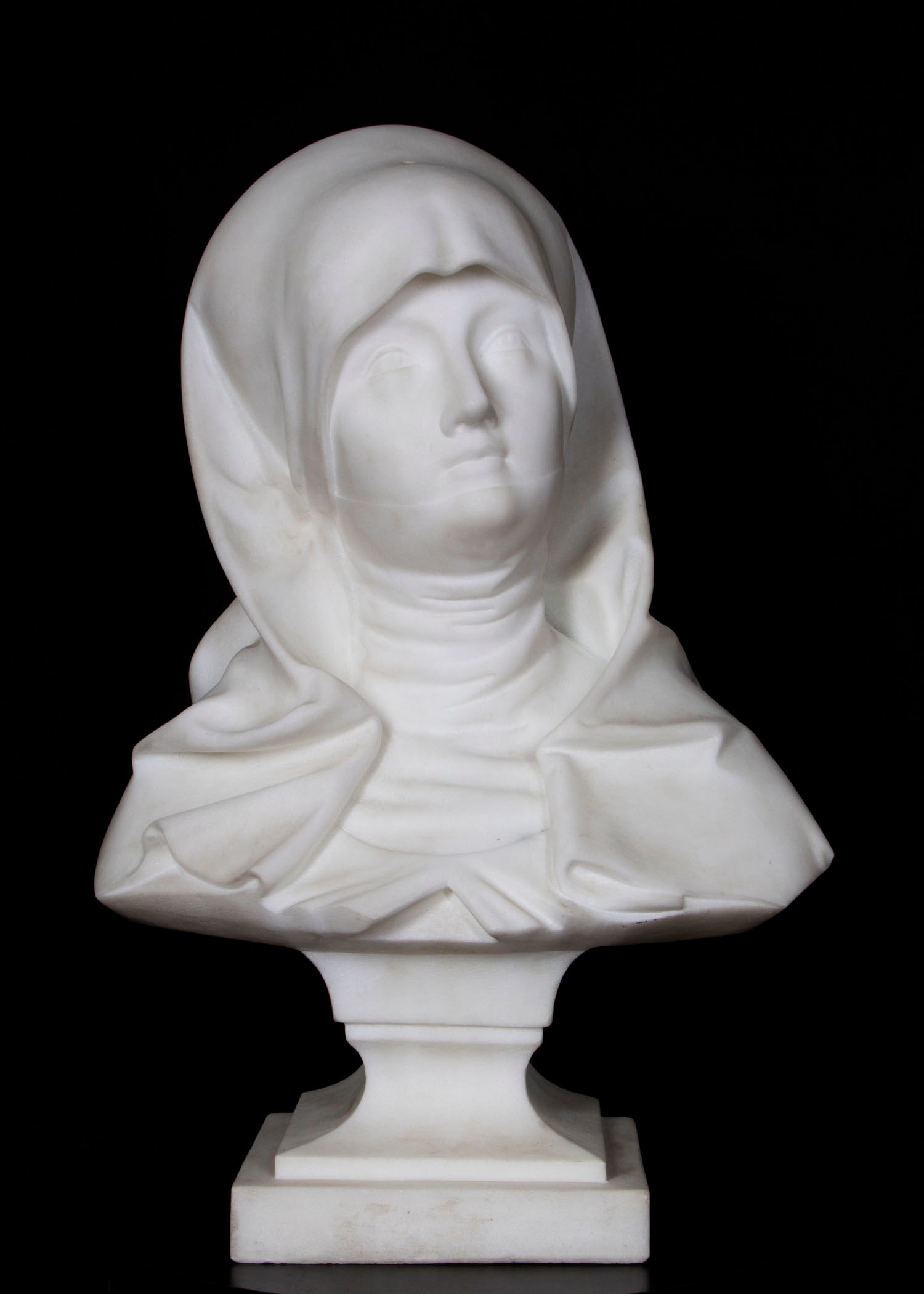 The Nuremberg Madonna: A classical sculpture, carved Carrara marble sculpture, 19 ½ x 13 x 7”, weight 55 lbs.