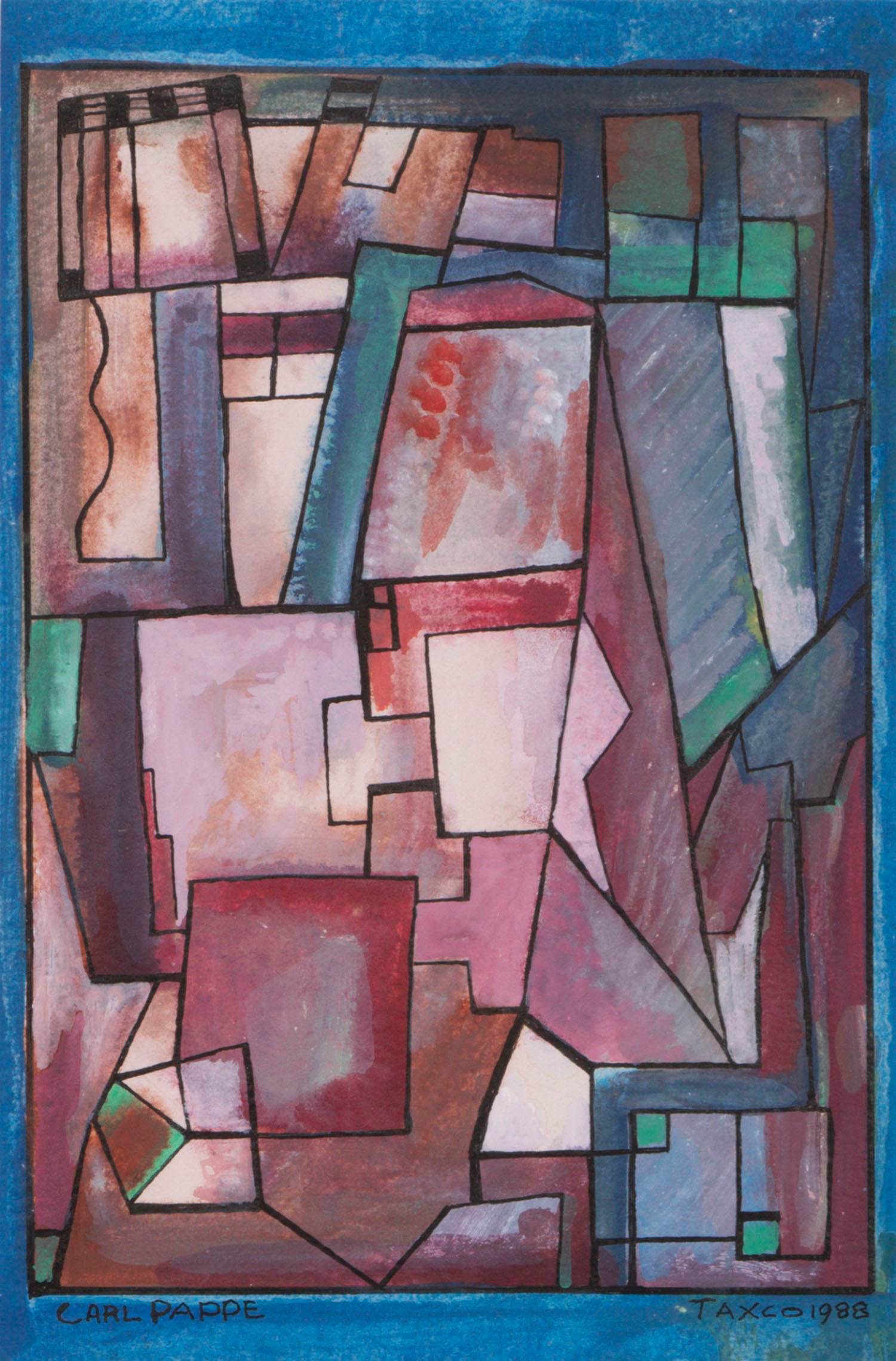 Carl Lewis Pappe (1900-1998) Hungarian: TAXCO, 1988, watercolor on paper, signed and dated and titled, sight 14 ½ x 9 ½”, frame 23 x 19” with glass.