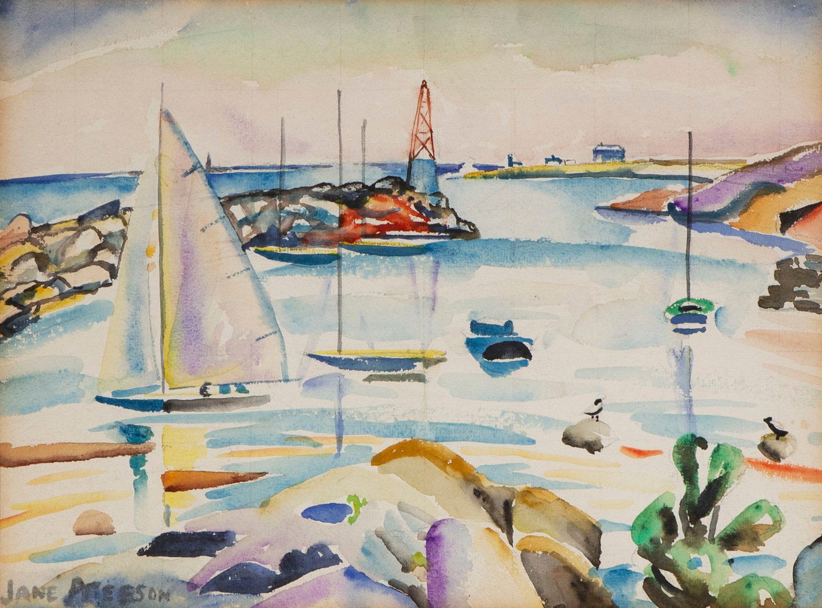 Jane Peterson (1876-1965) Illinois Kansas: ROCKPORT, watercolor on paper, signed lower left, 10 ½ x 14”, frame 18 ¾ x 21 ¾” with glass.