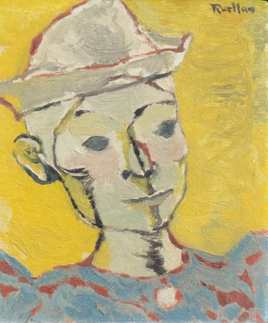 Andree Ruellan (1905-2006) New York: LITTLE CLOWN, oil painting on canvas over board, signed upper right, 8 x 7”, frame 12 ¾ x 11 ¾”.
