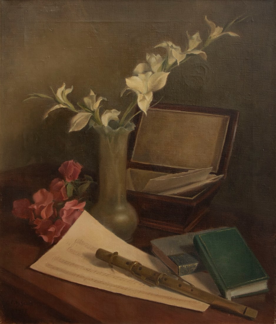 Flavia Bensing Scott (1919-2011) New York: STILL LIFE, 1978, oil painting on canvas, signed and dated lower left, 20 x 17”, frame 22 ¾ x 19 ¾”.