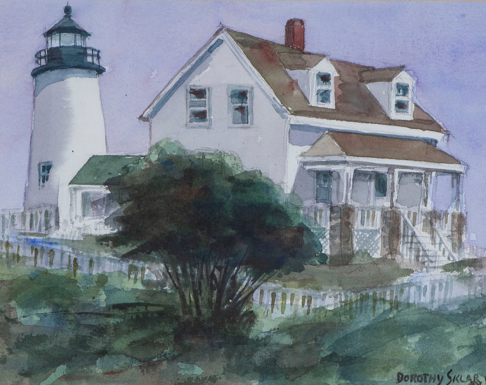 Dorothy Sklar (1906-1996) New York California: PEMAQUID POINT LIGHT, MAINE, watercolor on paper, signed lower right, sight 7 ½ x 9 ½”, frame 14 ¾ x 17 ¾” with glass.