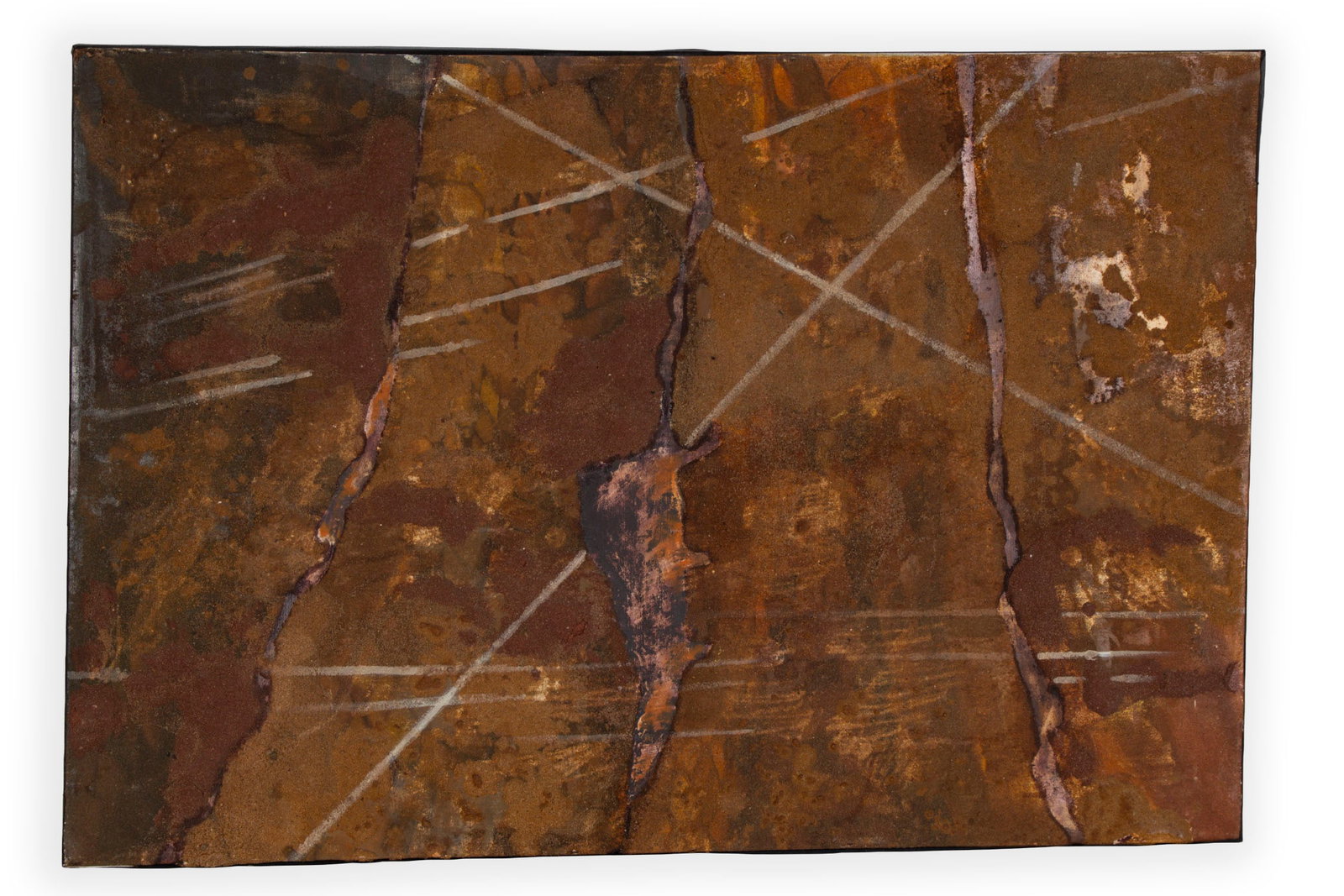 Argentina Zamora (b. 1948) Argentine Belgium: HEMISFERIO OPUSESTO, 1983, oil painting with sand on canvas, signed and dated and titled on verso, 24 x 35 ½”.