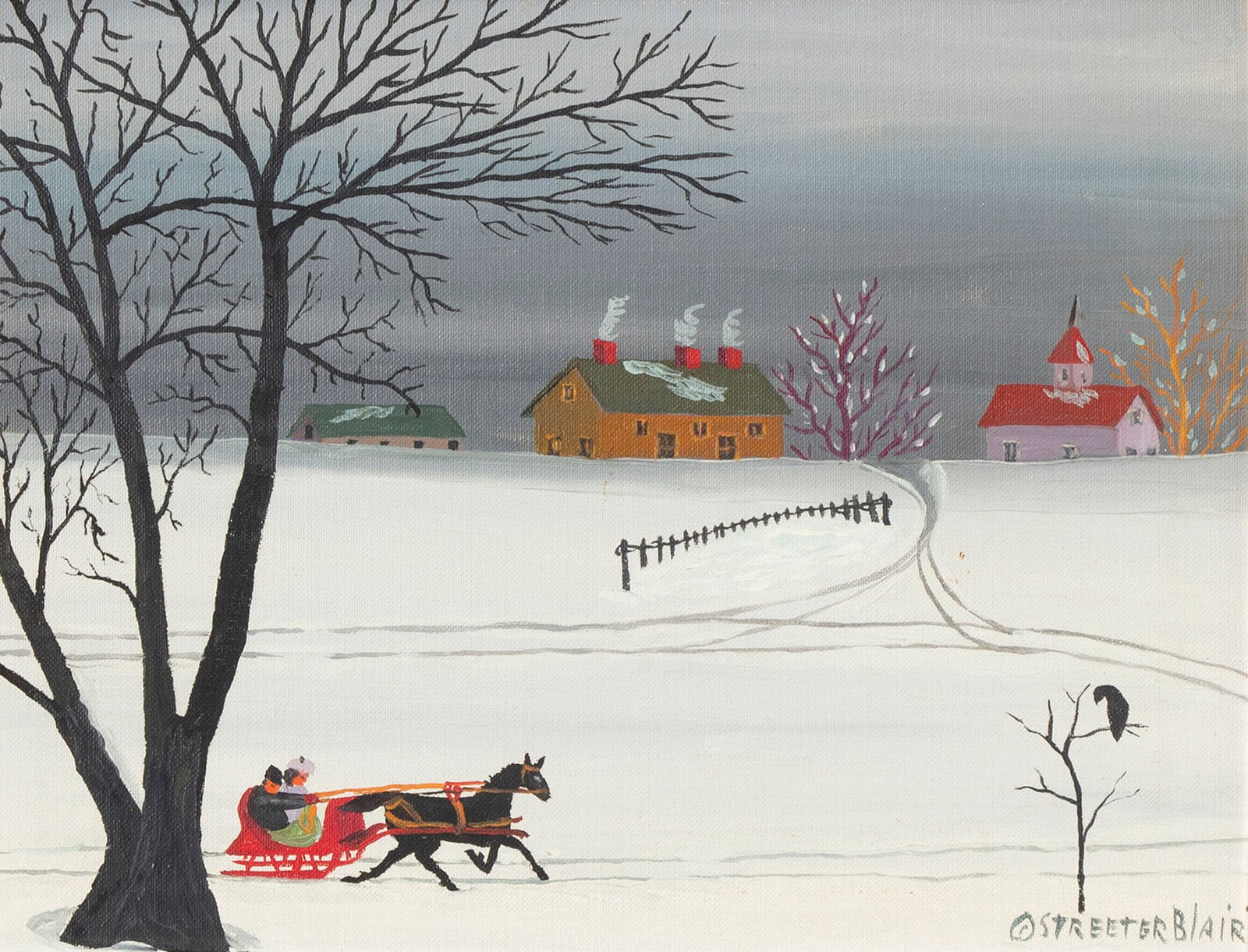 Streeter Blair (1888-19660 California: HOME SWEET HOME, oil painting on canvas board, signed lower right, 11 x 14?, frame 16.50 x 19.50?. Provenance: Sari Heller Gallery, Beverly Hills. From the Brattleboro Museum & Art Center, Vermont.