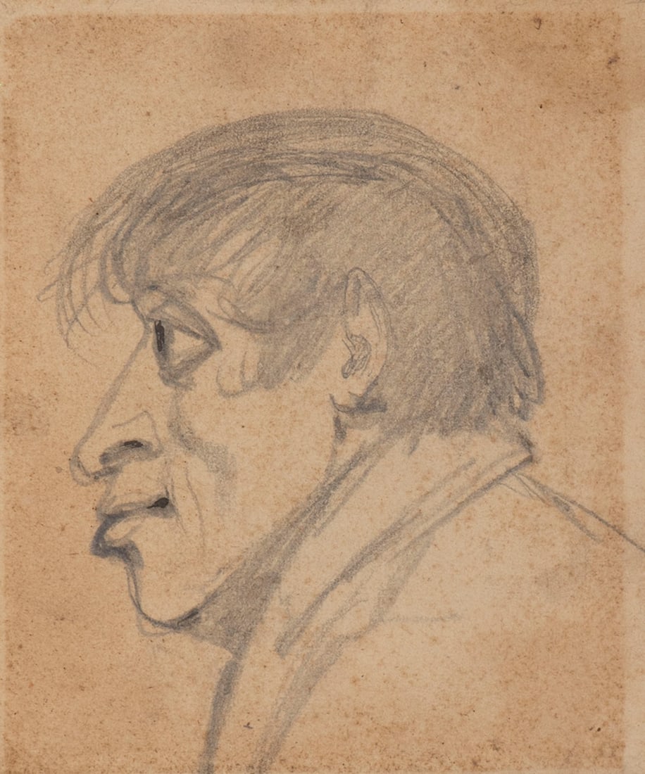 Frederic Bouchot (1798-1856?) French: HEAD OF A MAN IN PROFILE, graphite drawing on paper, 4.25 x 3.50?, frame 8.75 x 7.75? with glass. Provenance: The Drawing Shop, New York. A rare drawing by this printmaker a contemporary of Daumier.