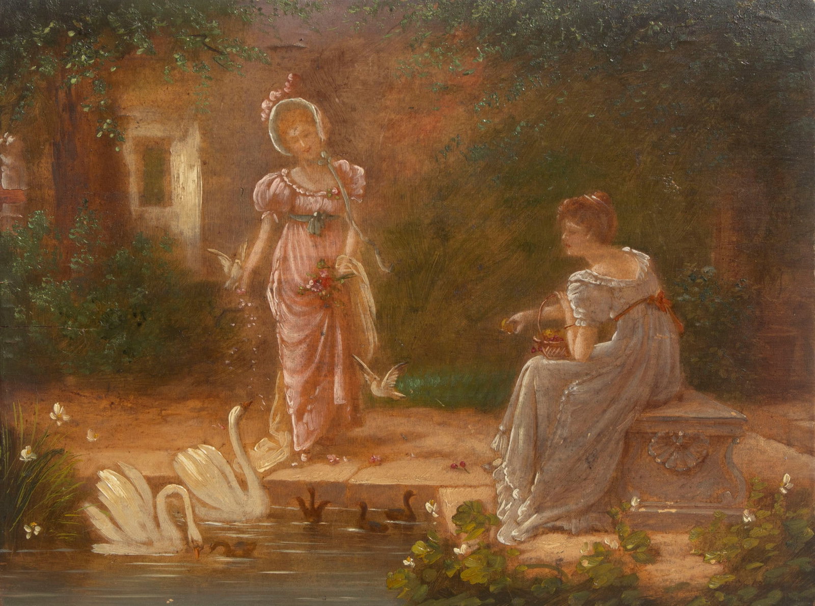 after or attributed to Pasquale Celommi (1851-1928) Italian: IN THE GARDEN, oil painting on panel, 8 x 10.25?.
