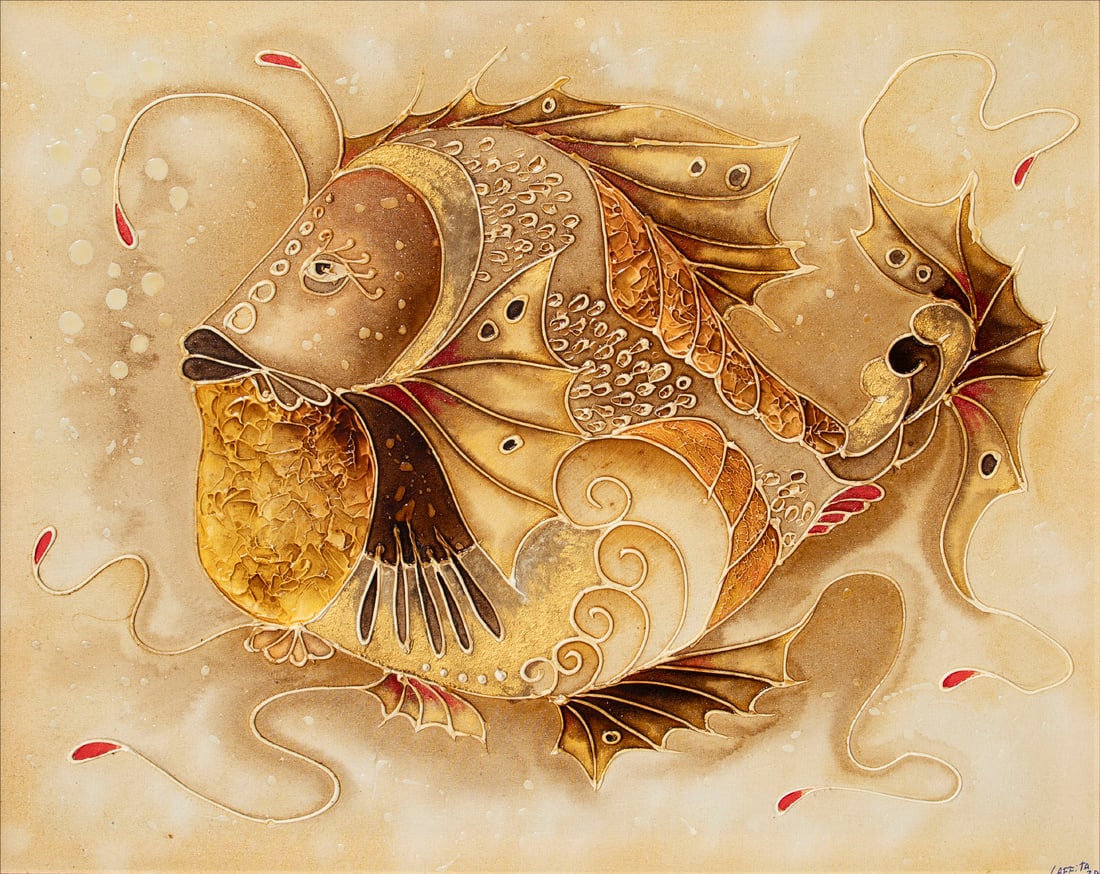 Laffita (20th/ 21st Century) Cuban: FISH, 2013, acrylic impasto painting on canvas, signed and dated lower right, 29 x 36.50?, frame 30.75 x 38.25?.