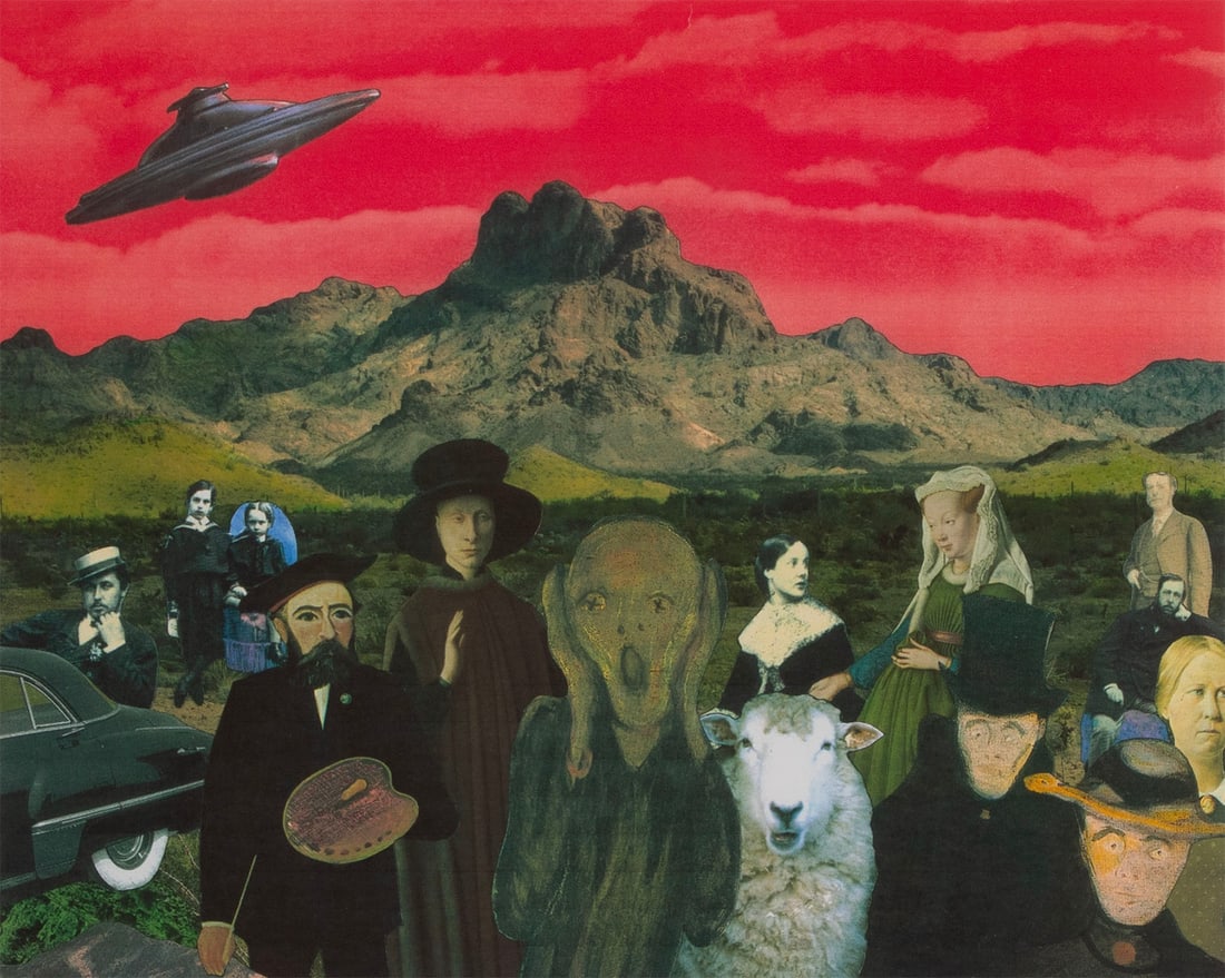 Nelson de La Nuez (b. 1959) Cuba: WAITING TO BE ABDUCTED, color offset lithograph, signed, titled and numbered 13/88 in pencil, image 17 x 21?, full margins, frame 30.75 x 34.25? with glass.