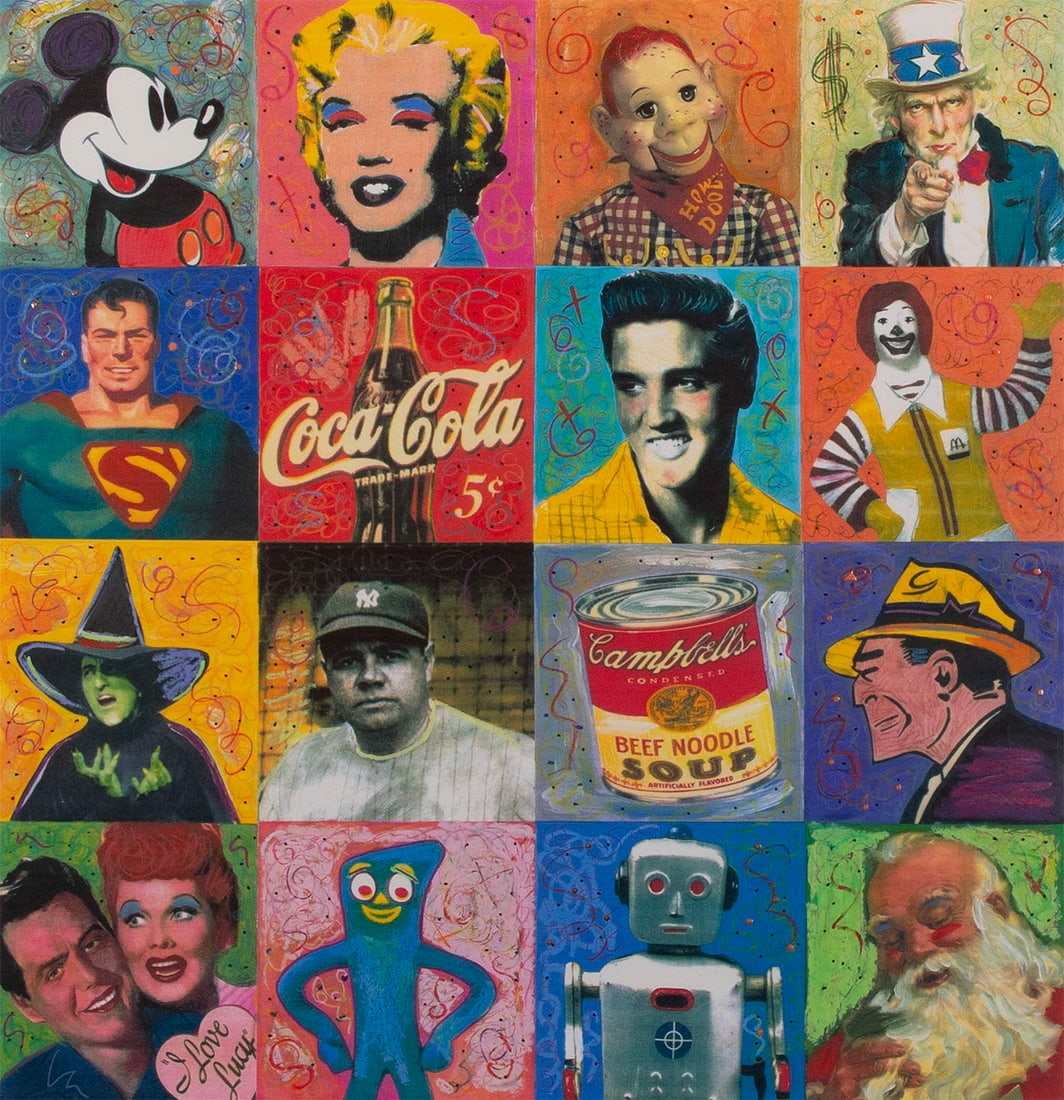Nelson de La Nuez (b. 1959) Cuba: AMERICAN PIE color offset lithograph with extensive color pastel drawing, signed in pencil, titled and numbered 02/250 in ink, image 24 x 23?, full margins, frame 37.75 x 36.50? with plexiglass.