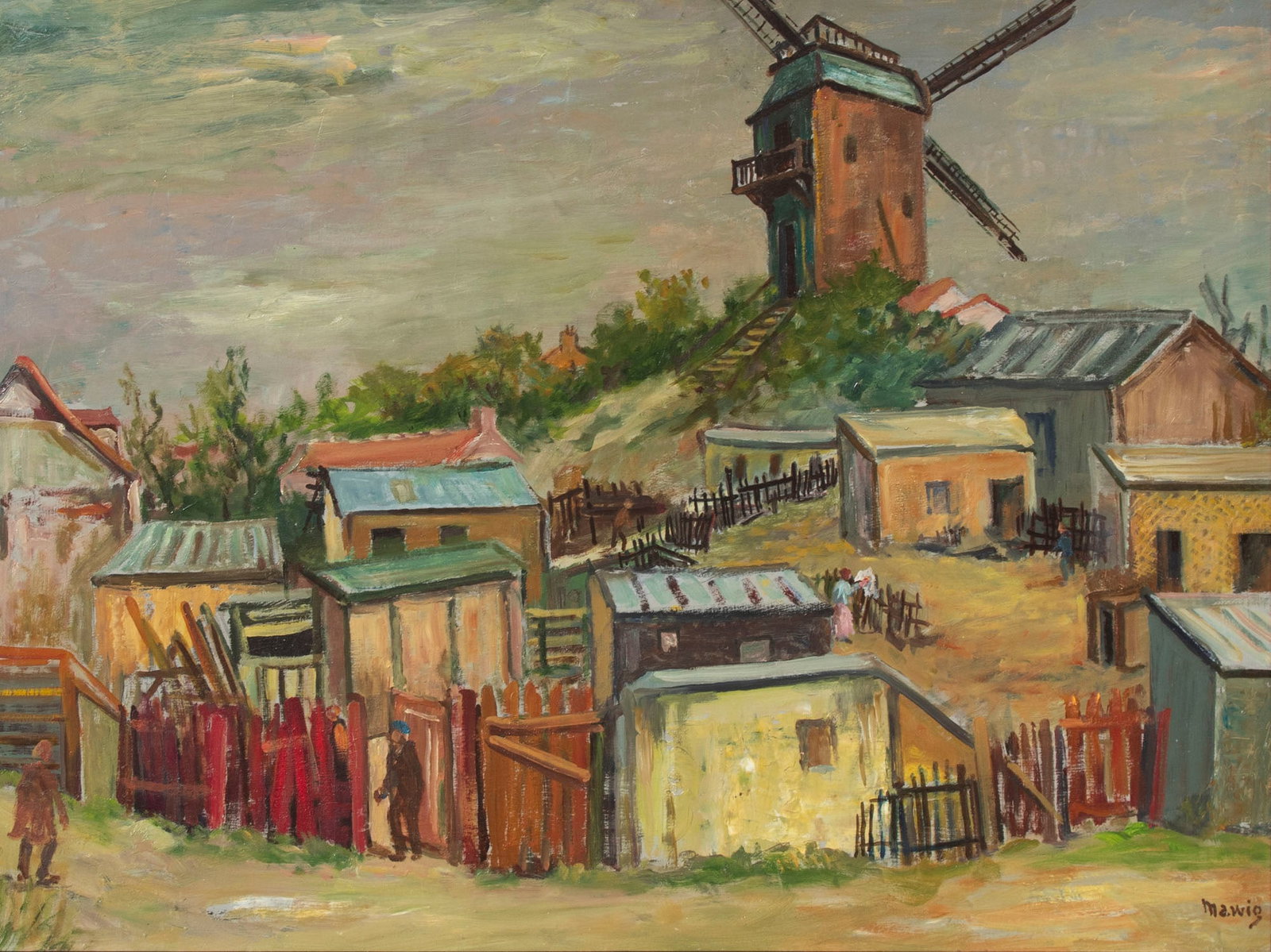 MAWIG aka Marcel Leon Wigniolle (1890-1972) French: LE MOULIN DE LA GALETTE, oil painting on board, signed lower right, 18 x 24?, frame 20.75 x 26.75?.