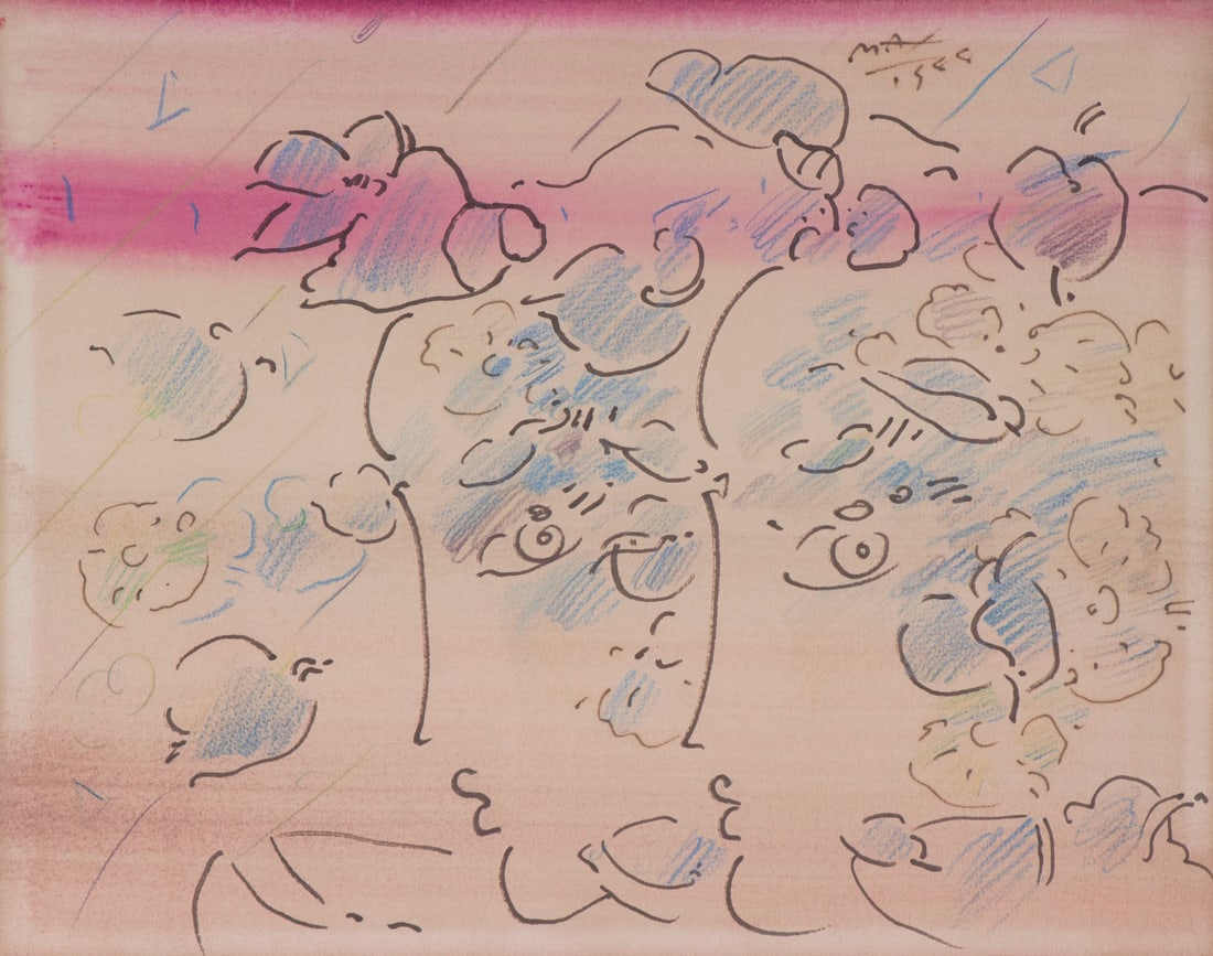 Peter Max (b. 1937) German American: LE MONDRIAN LADY #17, 1988, color ink and pencil drawing on paper, signed and dated upper right in marker, signed and dated, titled and dedicated on back of frame, 13,75 x 17.75?, frame 27 x 30.50? wi