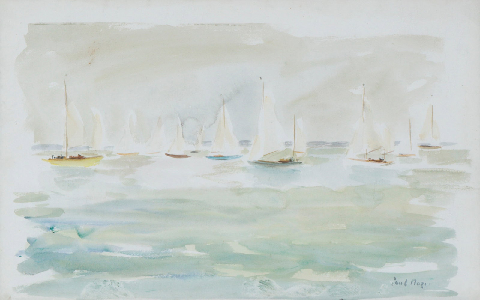 Paul Lucien Maze (1887-1979) French: SAILING AT SEA, watercolor on paper, signed lower right, 12.25 x 19.50?, frame 22.75 x 29.50? with glass.